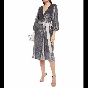 NWT ALICE + OLIVIA Anne belted sequined wrap dress US 6 $695